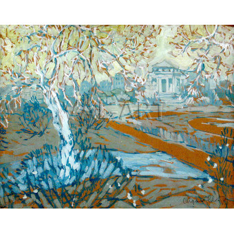 РЕПРОДУКЦИИ НА КАРТИНИ Град – пролет (Парк с бели дървета, рекичка и павилион (1919)